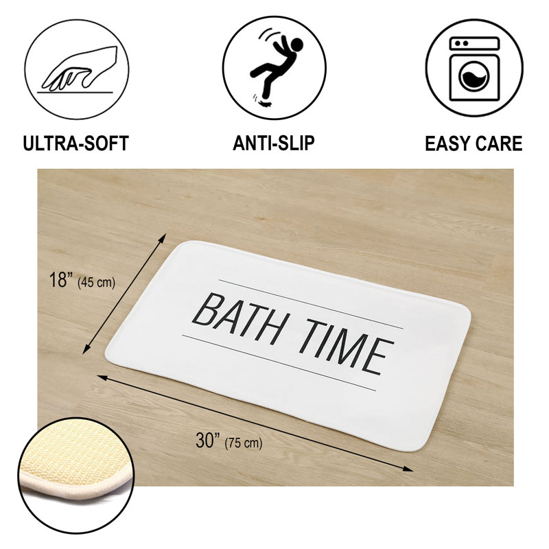 Bath Time Non-Slip Microfiber Bath mat – 30 x 18 Inches, White