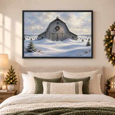 Toile grise en bois grise avec couronne en hiver enneigé