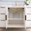 Meuble-lavabo en bois massif H 35 po x l 48 po avec comptoir en quartz blanc Carrera résistant aux taches et lavabo simple-2065940616