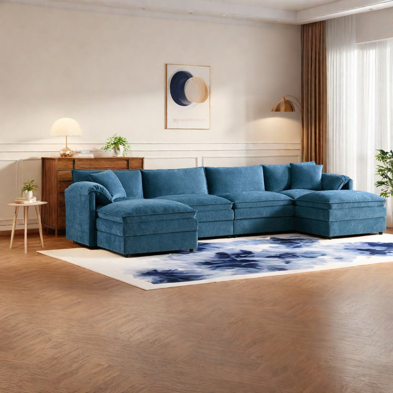 Canapé modulaire spacieux en forme de U de 136 pouces en chenille pour la maison