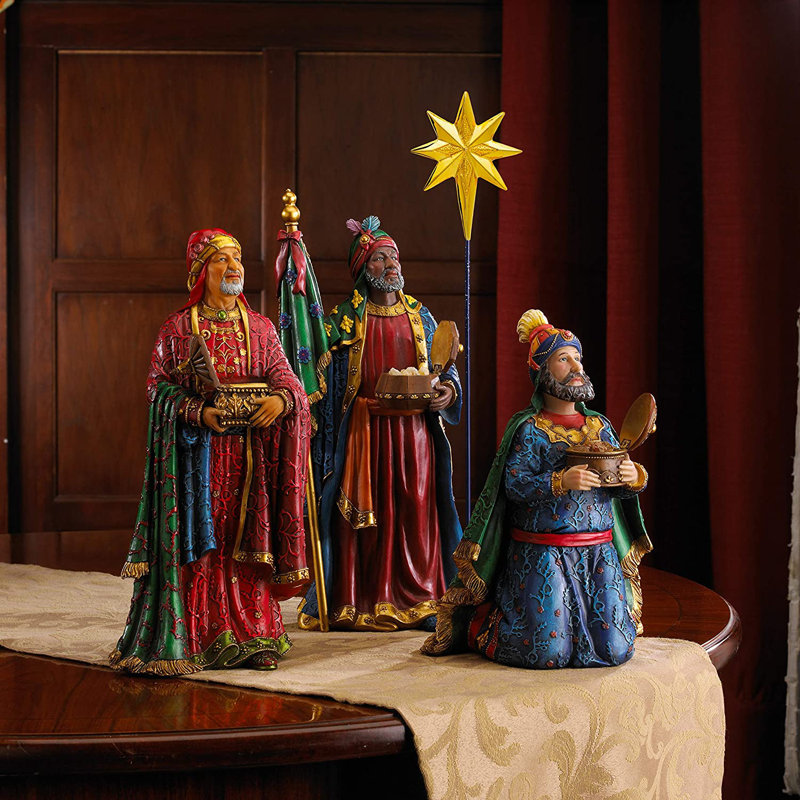 16 Piece Deluxe Edition Christmas Nativity Set With Real Gold - 7 Inch Scale