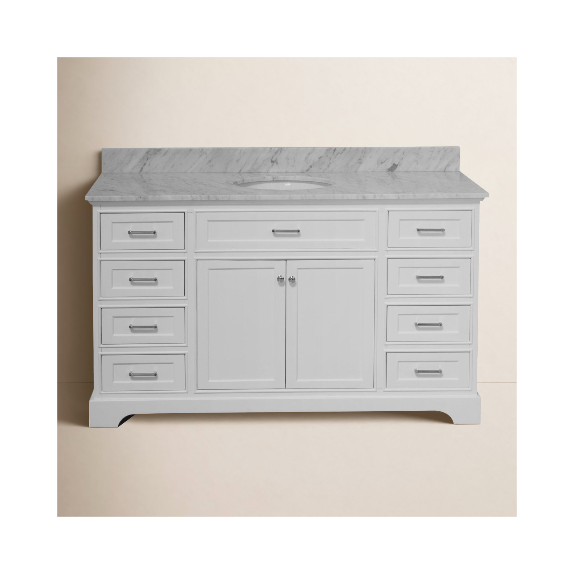 Ronnie 60'' Single Bathroom Vanity, White, Carrara Marble