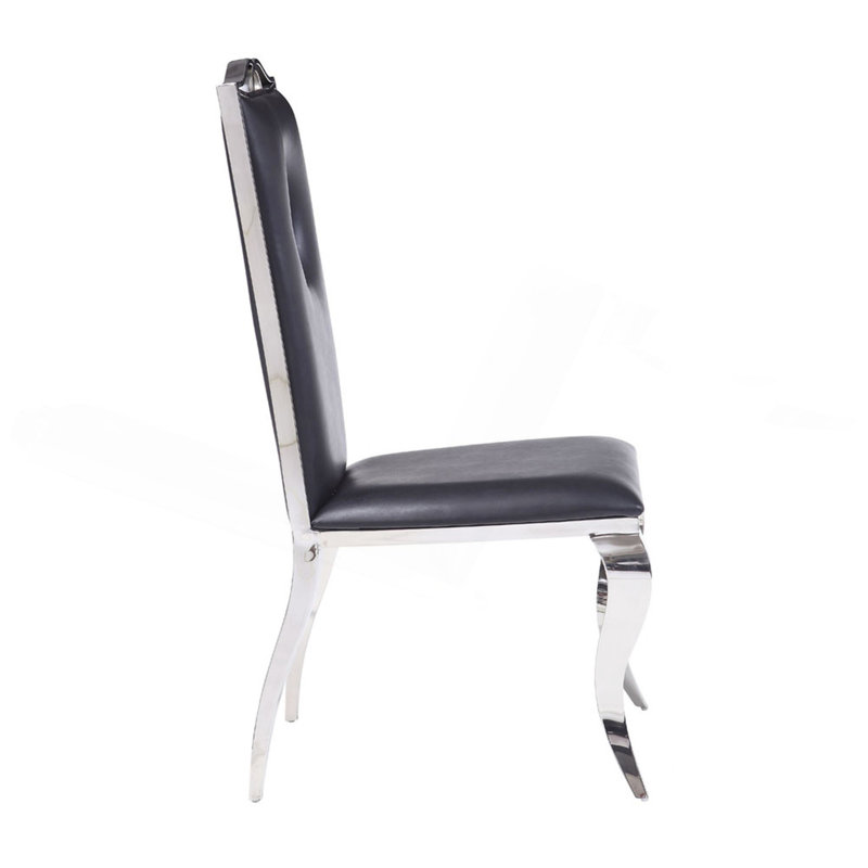 Ensemble de 2 chaises d'appoint avec siège et dossier rembourrés en polyuréthane, noir et chrome