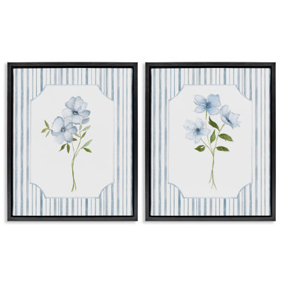 Ensemble de 2 cadres flottants Blue Blooms & Stripes, design par Tava Studios