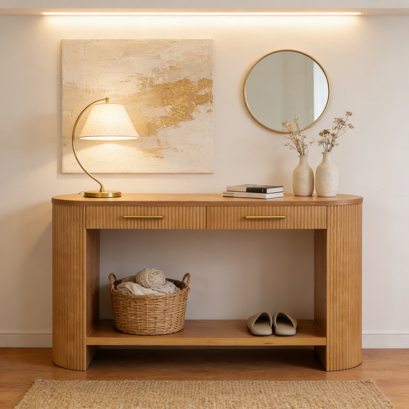 Console étroite pour le hall d'entrée avec rangement et tiroirs, canapé en bois moderne pour le salon ou le couloir, Noir