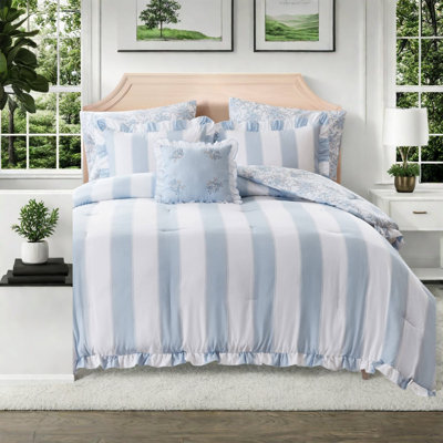 Blue Twin/Twin XL Bedding Sets, Microfiber Ruffle Comforter, Romantic Home