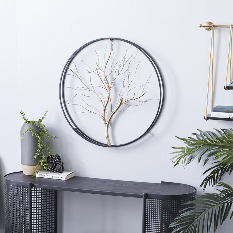 Décoration murale arbre en métal avec cadre noir