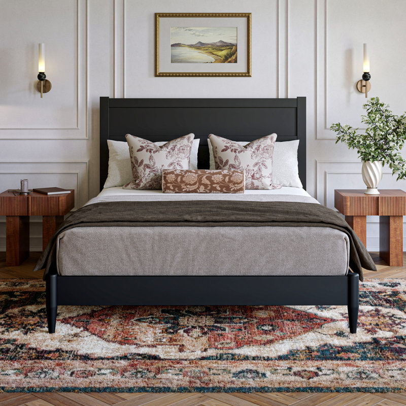 Aveline Wood Low Profile Platform Bed, Black, Queen