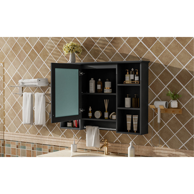 Armoire de salle de bain de 42 pouces avec tablette réglable, porte à fermeture en douceur, miroir haute définition et barre à serviettes