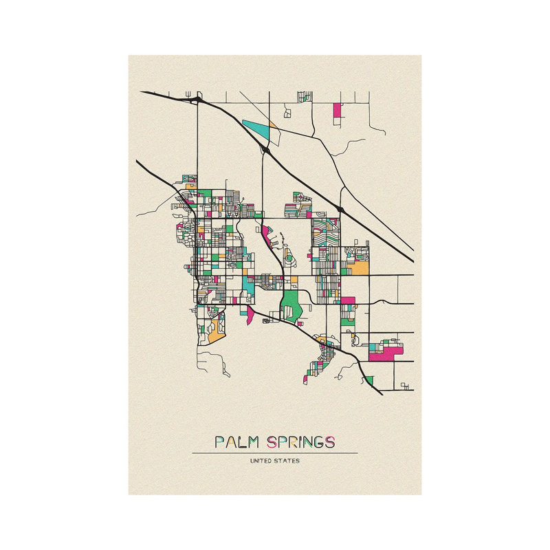 Palm Springs, California Map by Ayse Deniz Akerman - Wrapped Canvas Print, 152.5 cm H x 101.5 cm W