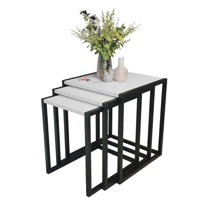 Ezioma Solid Wood Side Table Set, White