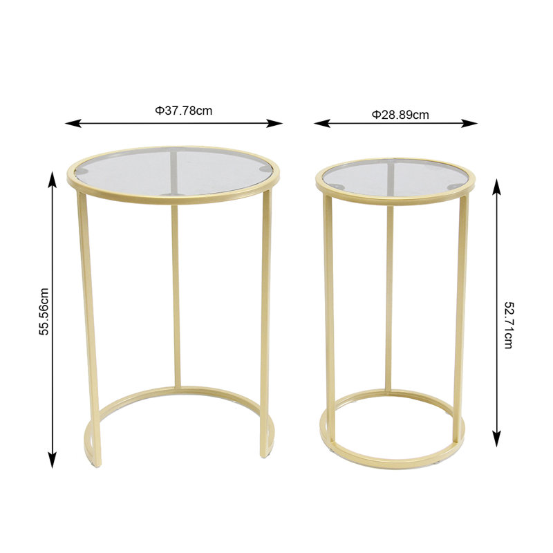 Blanton Glass Top Frame Nesting Tables, Grey/Gold