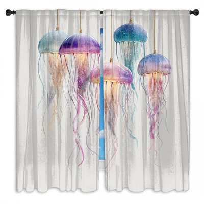 Colorful Jellyfish Illustration Window Curtains Jellyfish Sheer & Room Darkening - 2 Panels