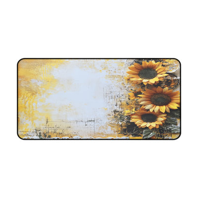 Sunflower Desk Mat, Rustic Floral Office Decor, Yellow Orange Cottagecore Mouse Pad, Vintage Art Computer Mat, Workspace