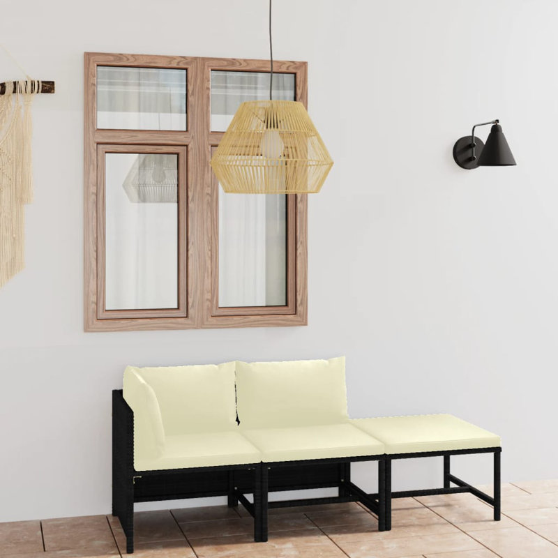 Ensemble de patio complet 3 pièces avec coussins Namarta, Beige, Noir