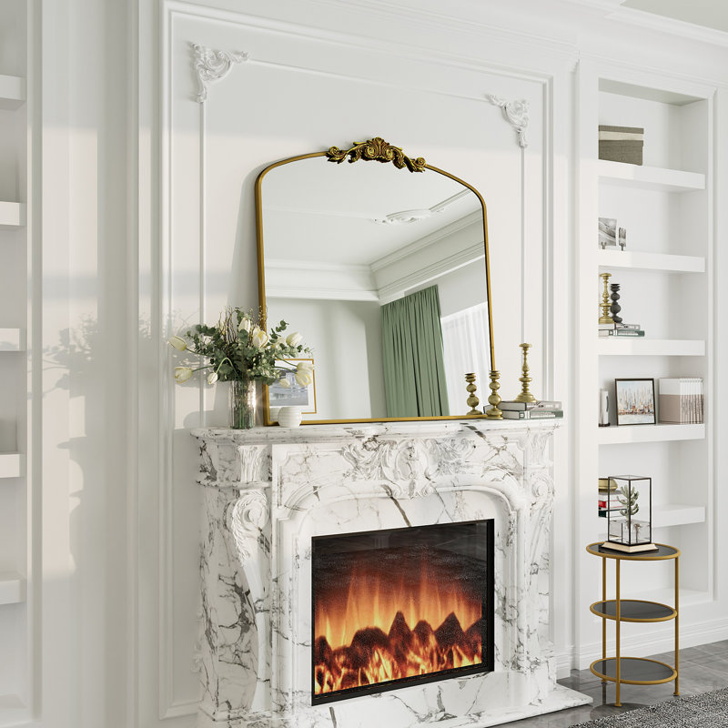 Miroir mural en verre trempé Amara, 36 po x 34 po, Doré