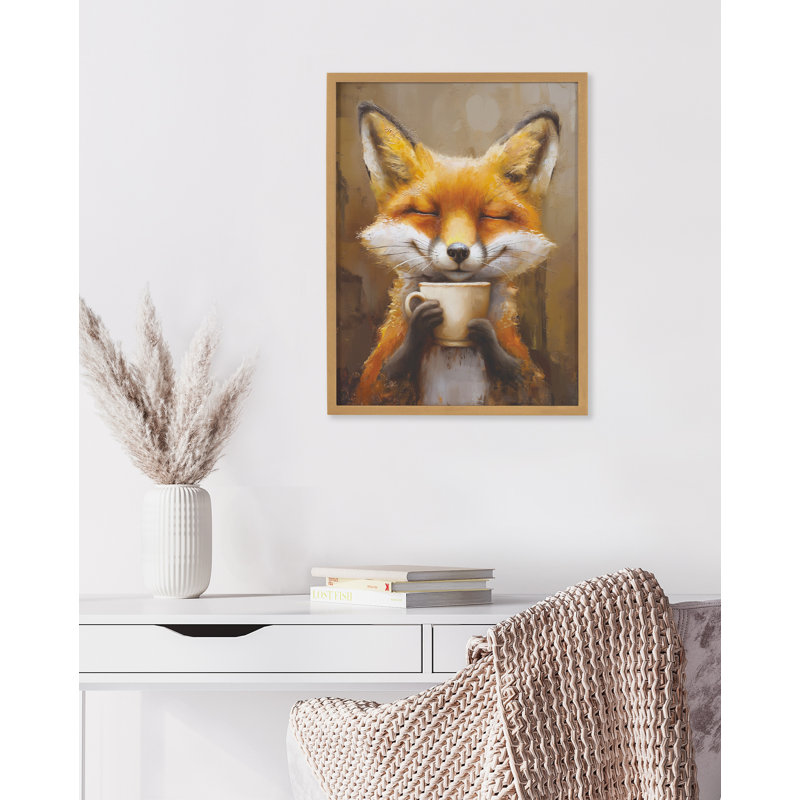 Mignon renard café, art mural, Cadre doré, H 12,65 po x l 16,65 po