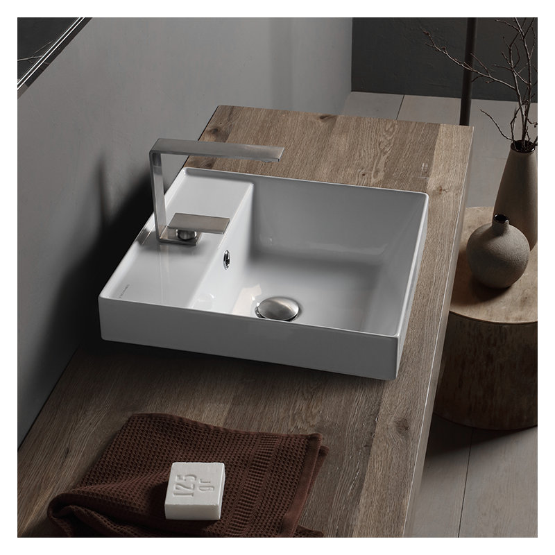Scarabeo By Nameeks Teorema 17.3'' White Ceramic Rectangular Bathroom Sink with Overflow, Single Hole