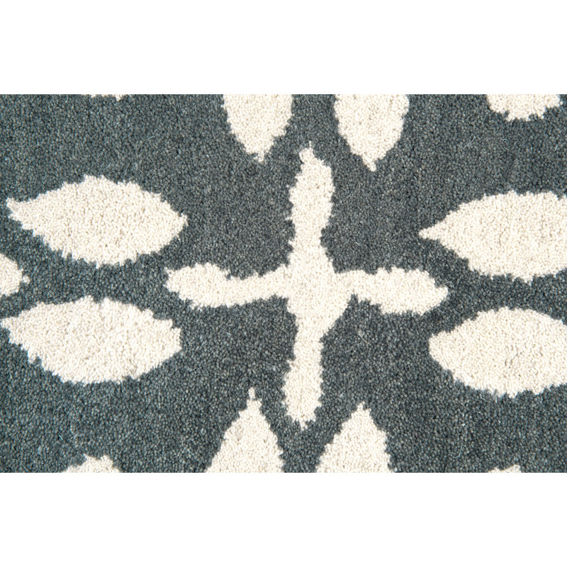 Tapis en laine touffeté à la main à motif géométrique gris, Rond 10pi