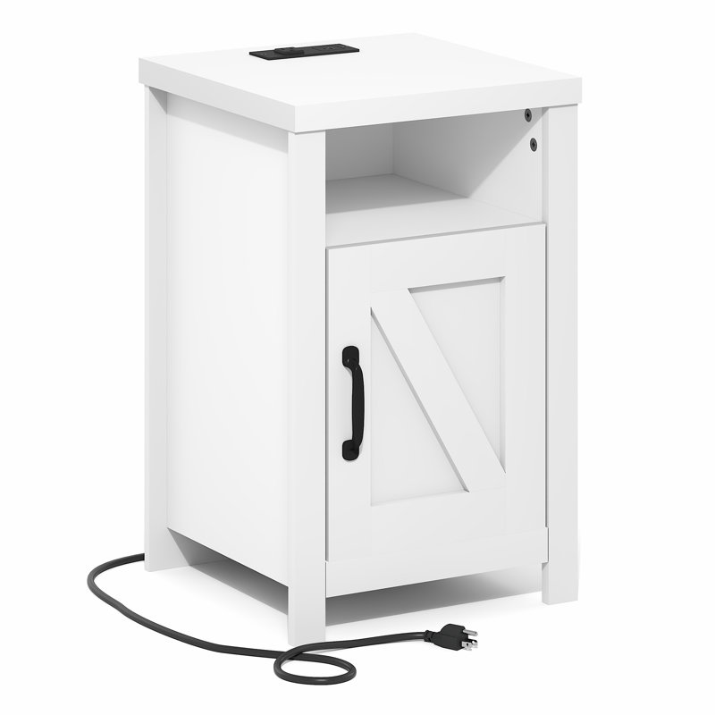 Nightstand with Charging Station, Bedside Table, Side Table, End Table with Door, USB Ports and Outlets, for Bedroom, Living Room, White