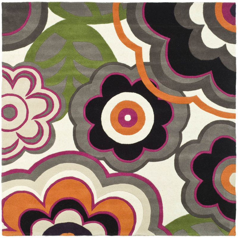 Tapis vert / gris / noir en laine touffeté à la main Candelo, Carré 6 pi