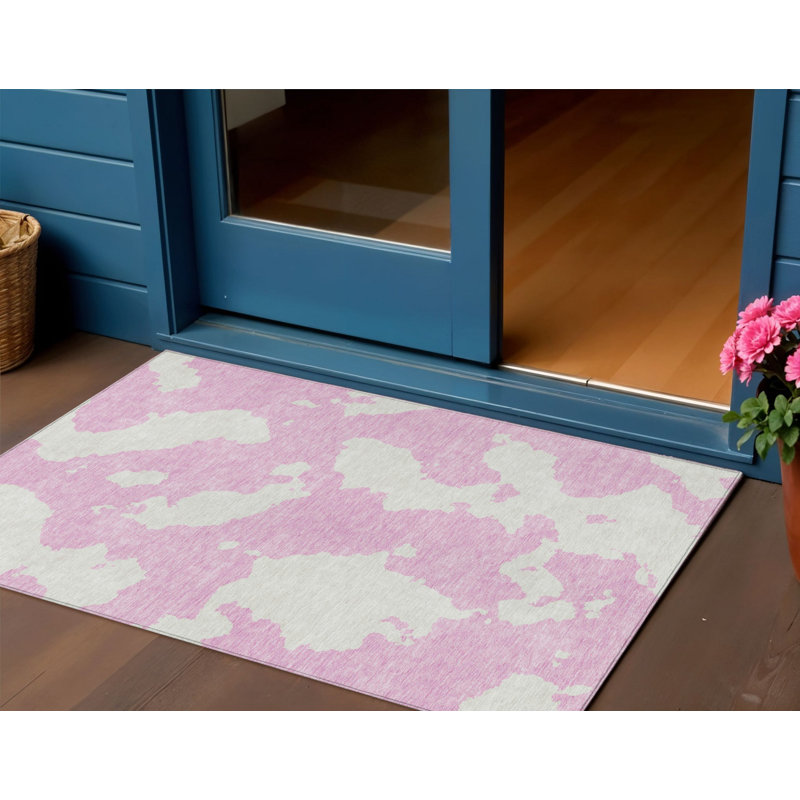 Tapis intérieur lavable abstrait 3 pi x 5 pi rose