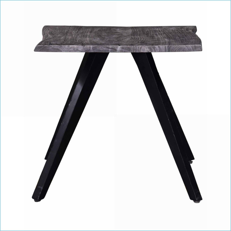 Table basse moderne carrée pour le salon, plateau en bois d'acacia gris / noir avec pieds en métal, assemblage facile