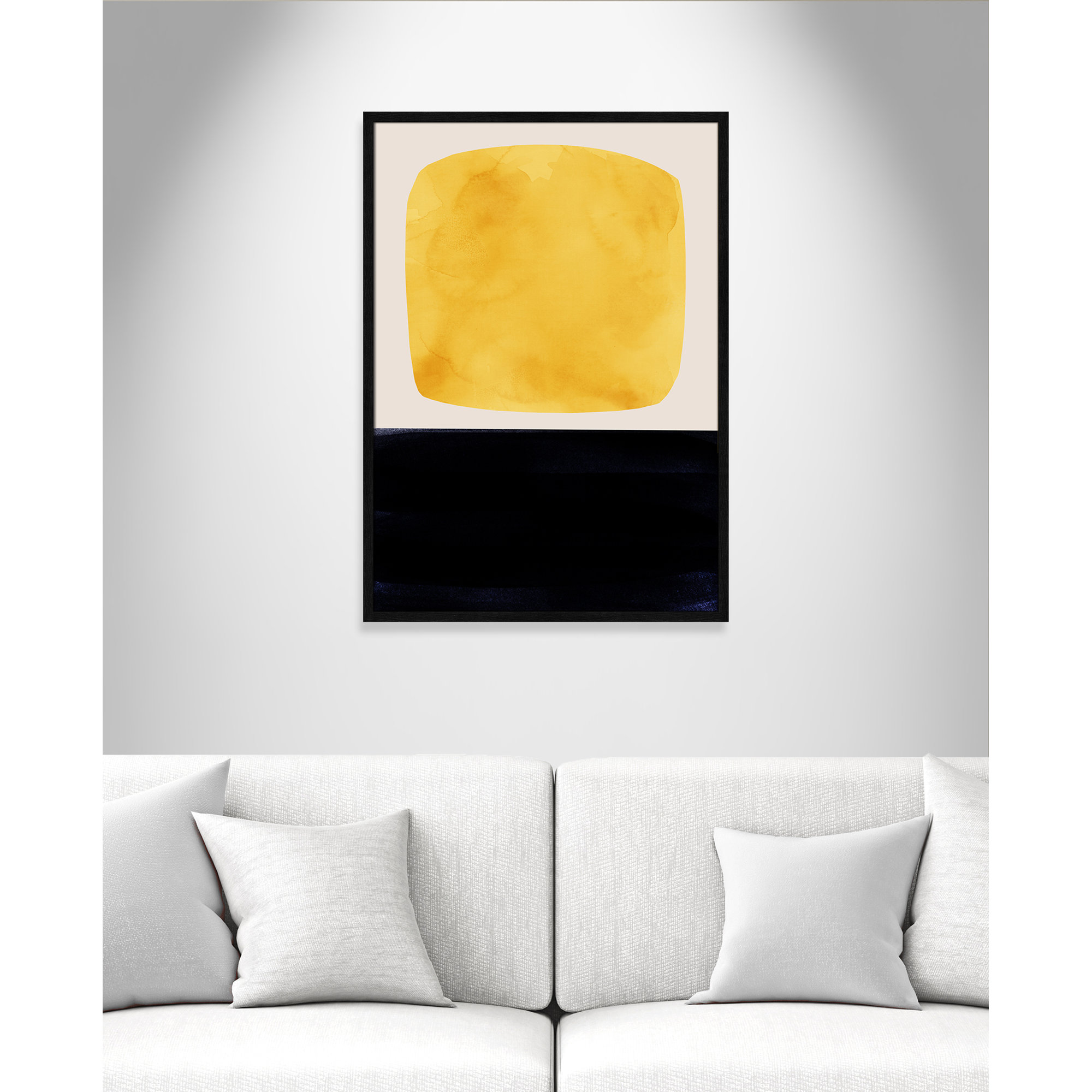 Boxed-Yellow by Aoibhne Hogan, Black Wood Grain Paper, 35.5" H x 25.5" W x 0.75" D