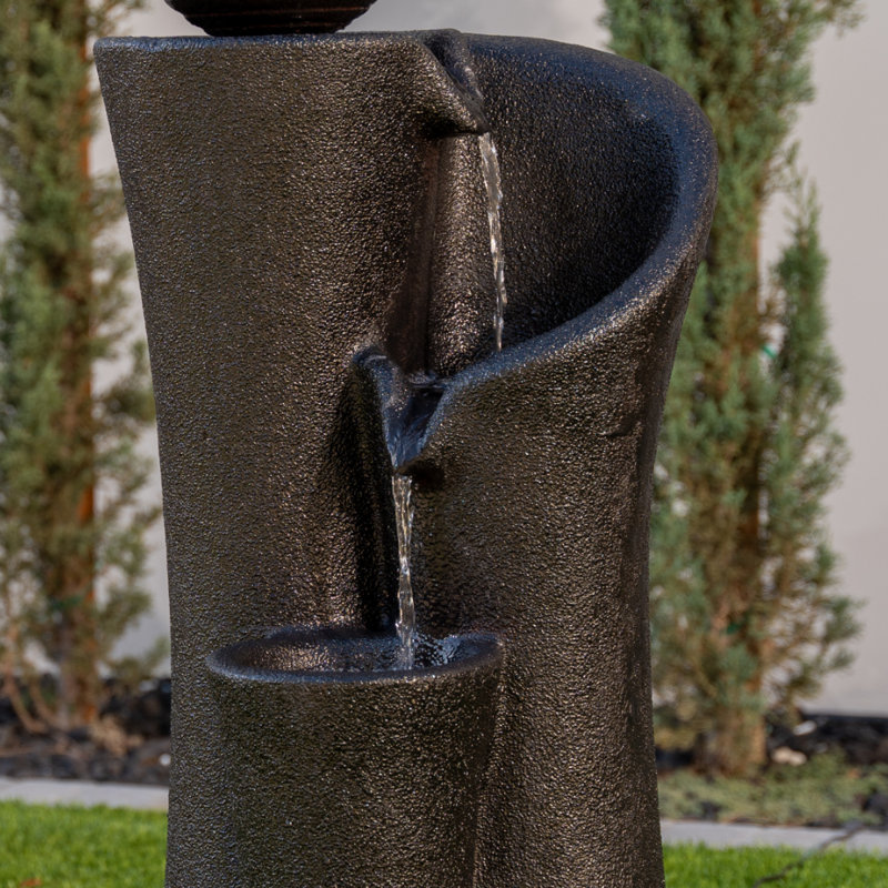  41 inch Modern Sphere Curve Cascading Fountain, Resin, Brown