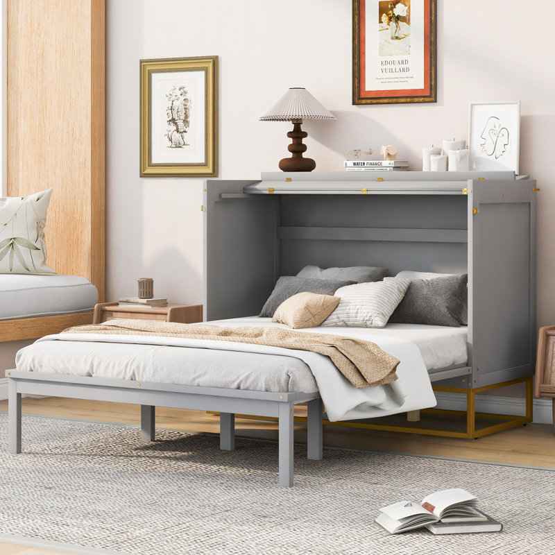 Lit escamotable avec pieds en fer, conception compacte et rangement multifonctionnel pour la vie moderne, Grey