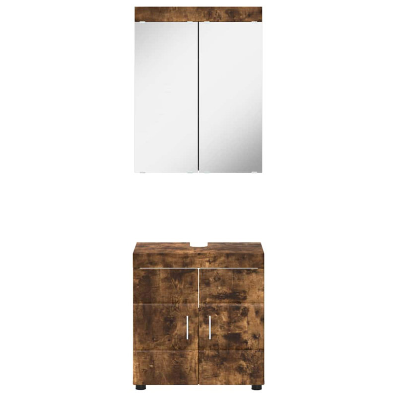Vanity & Mirror Set, Dark Wood