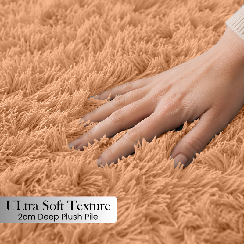 Luxury Plush Shaggy Area Rug & Runner, Soft Deep-Pile Non-Slip Living Room Carpet, Beige, Rectangle 160 x 230 cm