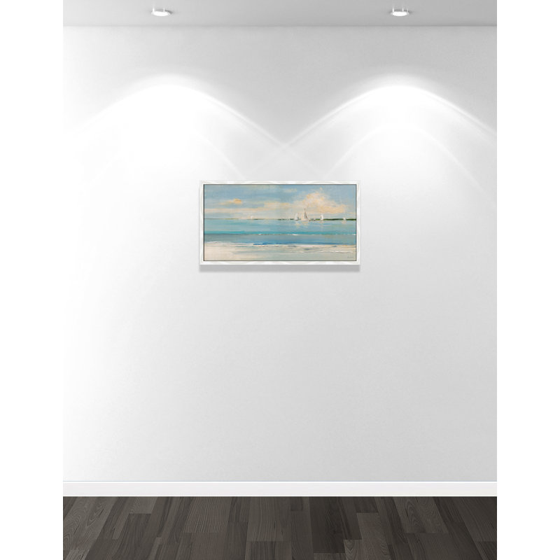 Windy Regatta Print par Sally Swatland, L 31 po x H 16 po, Grain de bois blanc, Impression encadrée