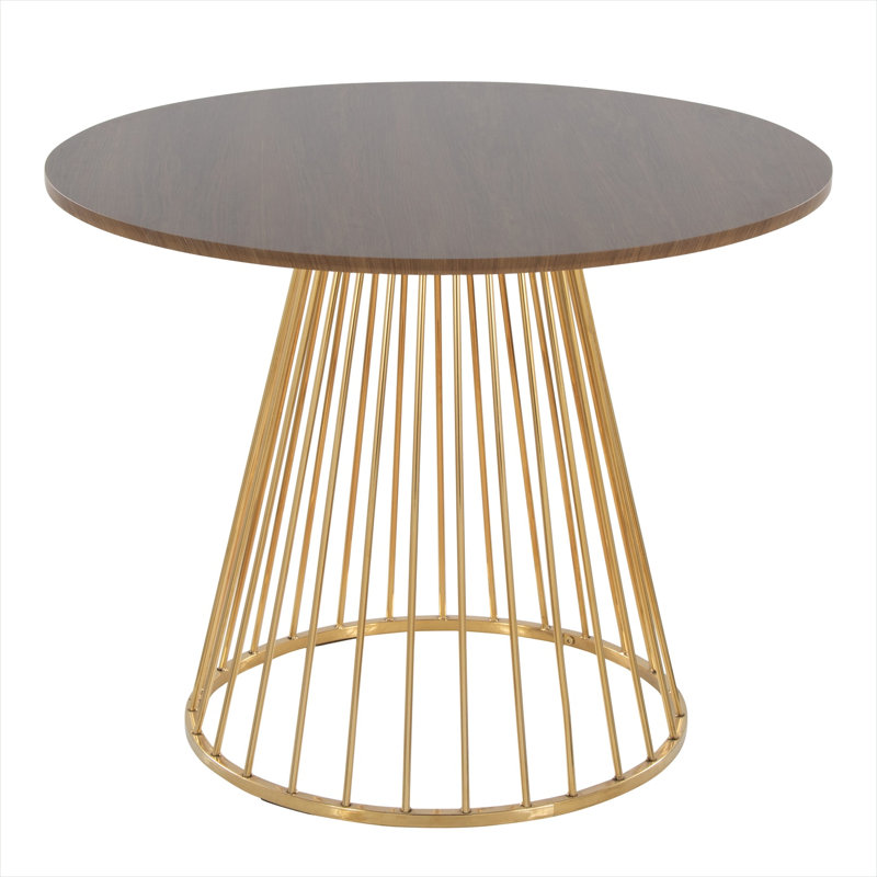 37.75-Inch Round Dining Table for 4 in Wood-Tone Brown with Gold Metal Base, Contemporary Style