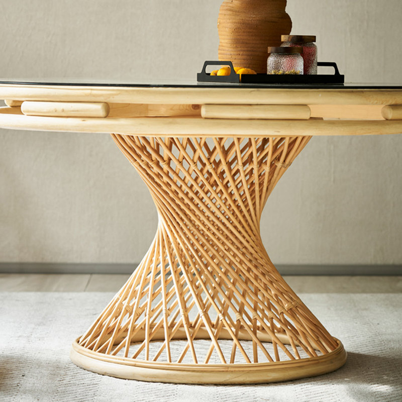 Creative Country-style Durable Rattan Round Table, 29.52"H x 59.05"L x 59.05"W
