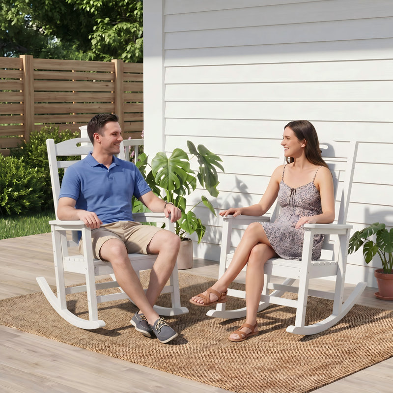 Outdoor Patio HDPE Rocking Adirondack Chair, White