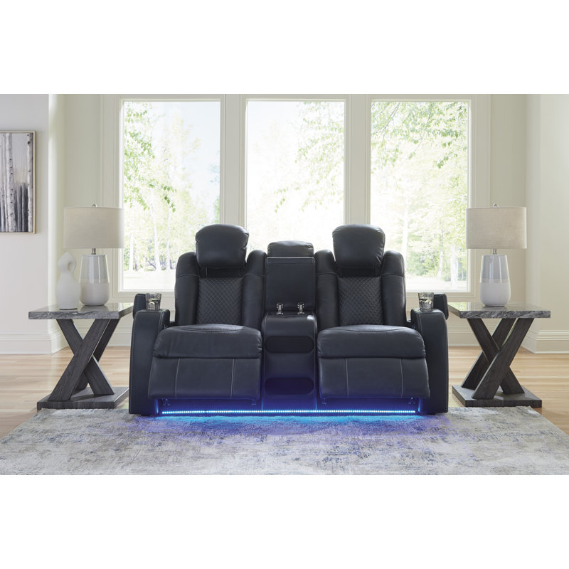 Causeuse inclinable électrique avec console Bemnet, Similicuir noir