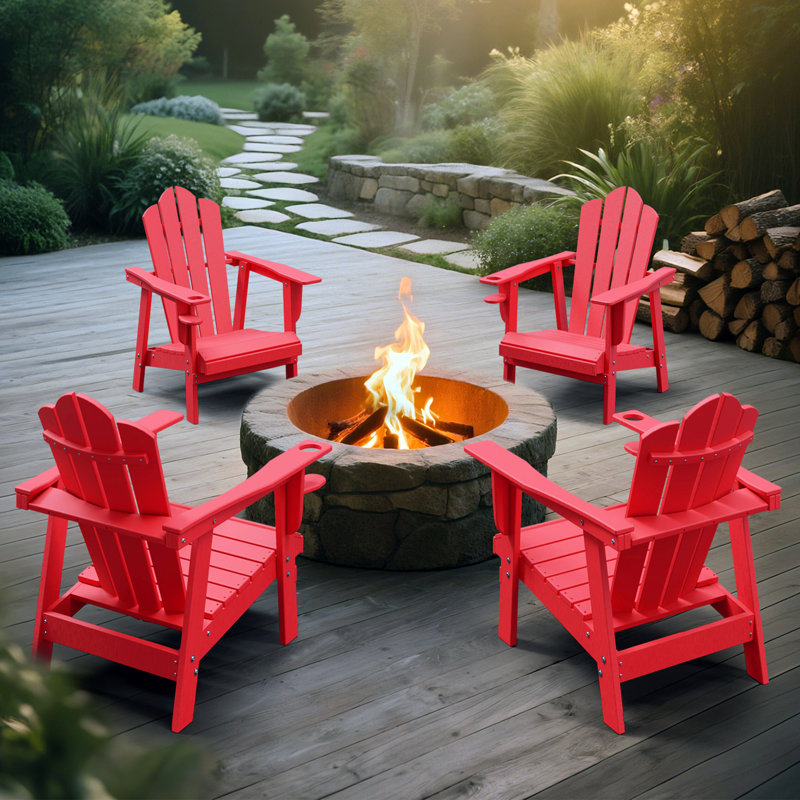 Chaises Adirondack en plastique PEHD résistantes aux intempéries (ensemble de 4), Rouge, Ensemble de 4