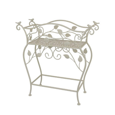 Philip Plant Stand Table, Scrolled Vine Details, Curved White Metal