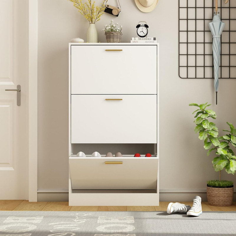 18 Pair Flip Down Shoe Storage, White
