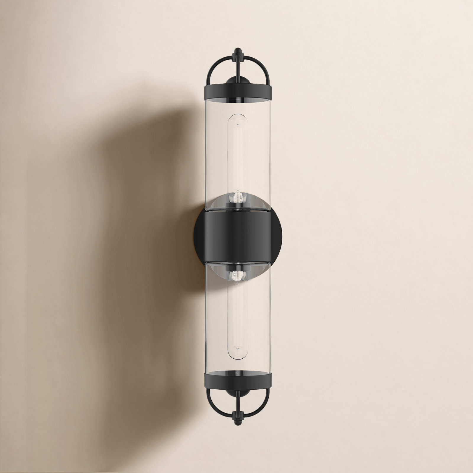 Santi 2 Light Cylinder Outdoor Wall Light, Matte Black