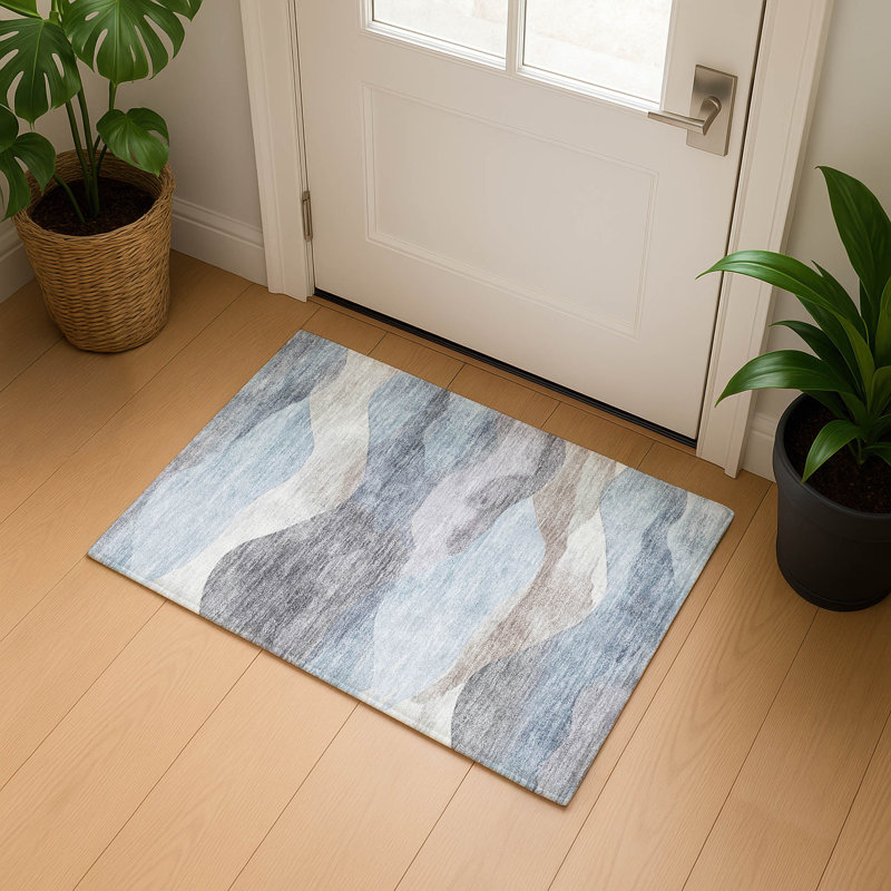 Premium Machine Washable Pinkston Waves Rug, Rectangle 1'8" x 2'6"