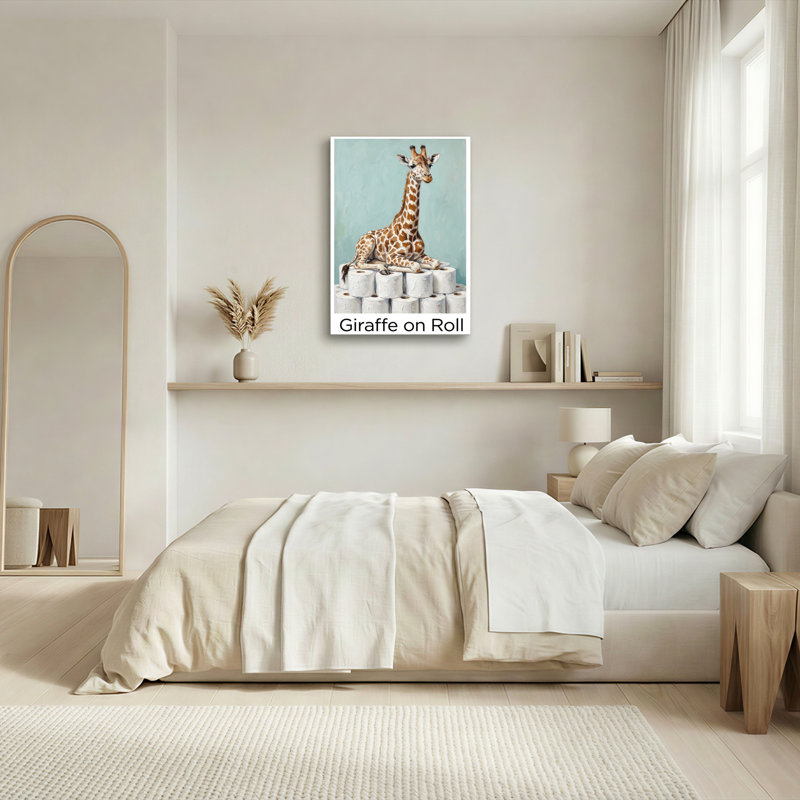 Ensemble de 1 tableau mural sur toile tendue représentant une girafe sur rouleau, H 18 po x l 12 po