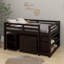 Lit mezzanine double avec armoire, tablettes et bureau