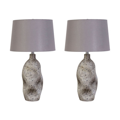 Stonehaven Elegance Ceramic Table Lamp - Natural Grey Stone - Set of 2