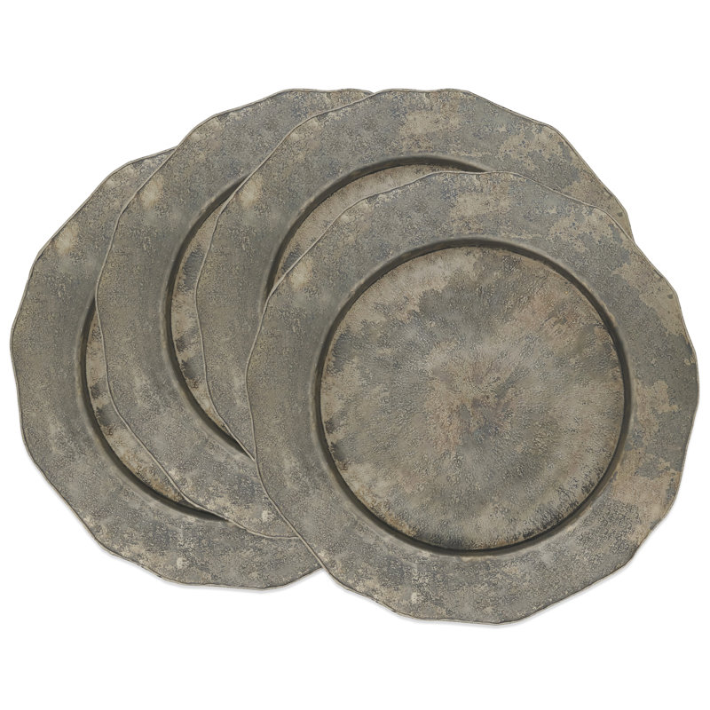 Elegant Silver Hammered Metal Scallop Edge Charger Plates, Set of 4