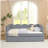 Cozy Gingham Daybed with Trundle Twin Size Sofa Bed No Box Spring Needed, with USB Port and Adorable Wave Shaped, Linen Fabric, Navy-386951152