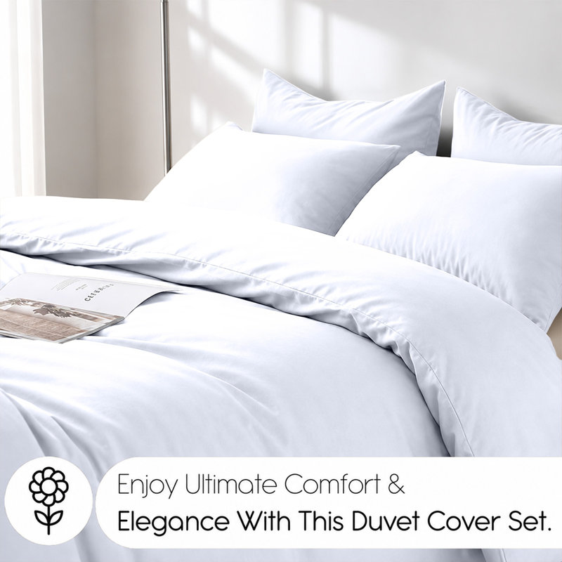 Edyson Microfiber Duvet Cover Set with Pillowcases Included, Kingsize - 2 Standard Pillowcases, White