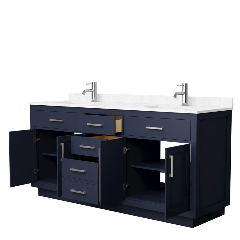 Beckett TK 72'' W Double Vanity, Brushed Nickel, Dark Blue, Carrara Cultured Marble