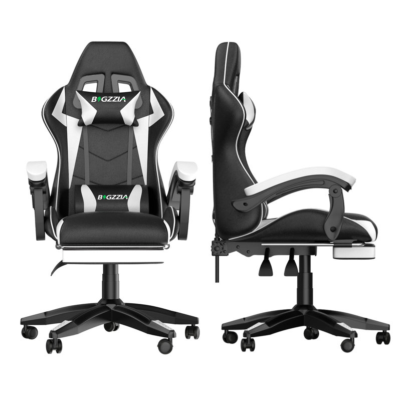 Reclining Game Chair With Footrest, Black/White